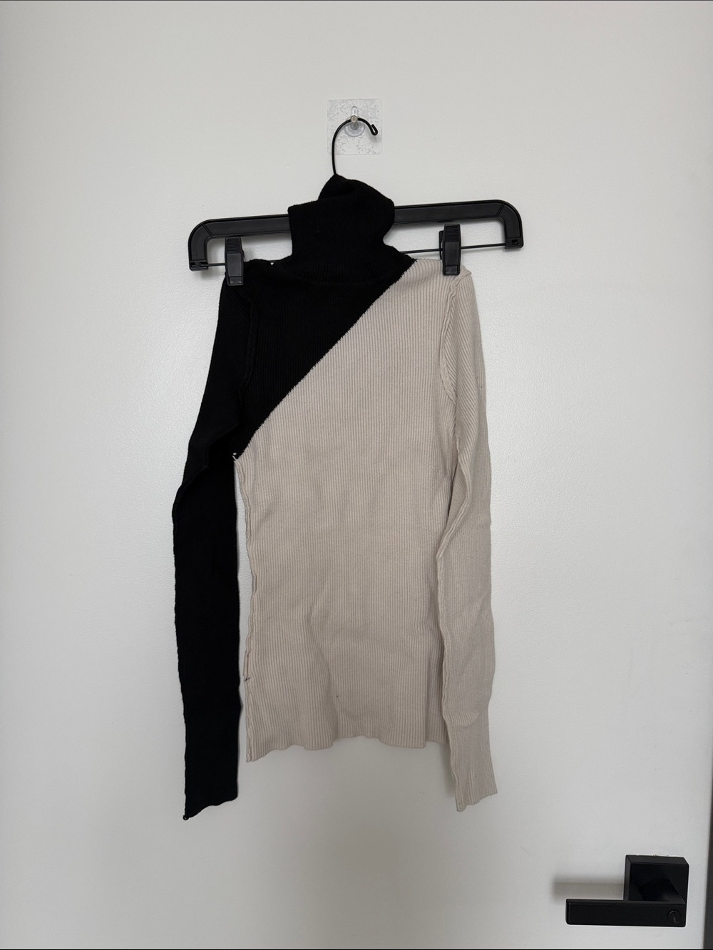 JLUXLABEL Black and Cream Asymmetric Turtleneck Sweater